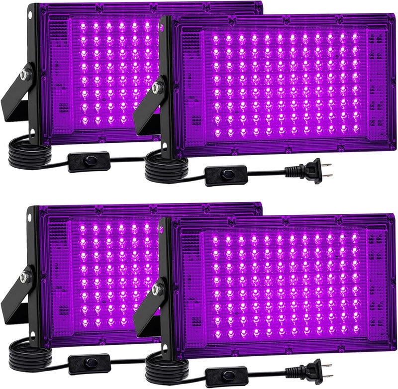 Akpgf 4 Pack 100W Black Light, LED Blacklight with US Plug and Switch, Black Lights for Glow None Party, Halloween,Body Painting,Fluorescent Painting and Tapestry - Image 1